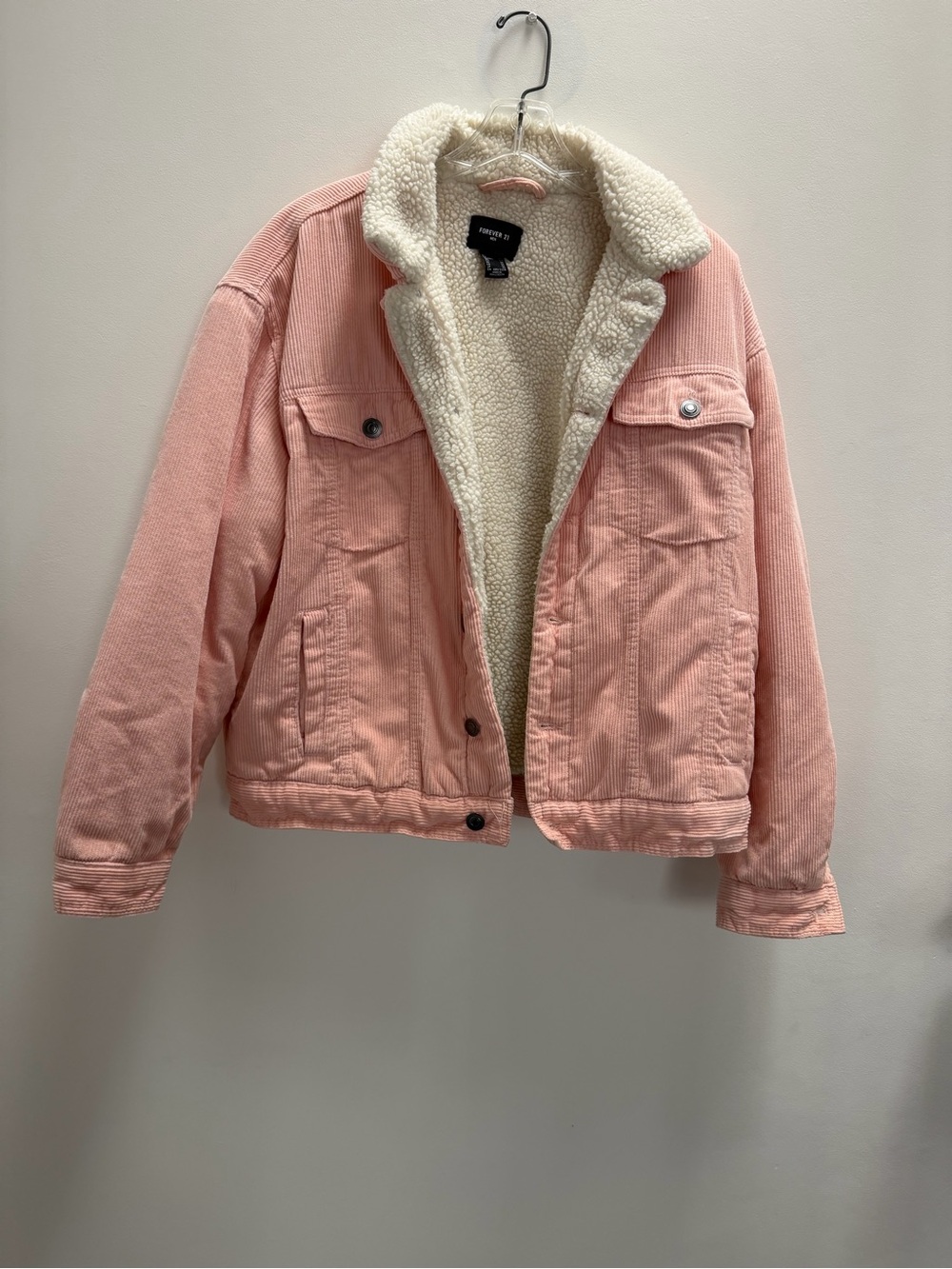 Forever 21 Blush Pink Corduroy Jacket with Cream Sherpa Lining - Men’s fit